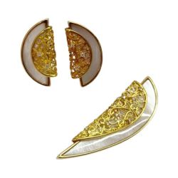 ◆◆  金18 TASAKI 田崎 ブローチ イヤリング セット K18 ダイヤ シェル鑑別書付き Bランク