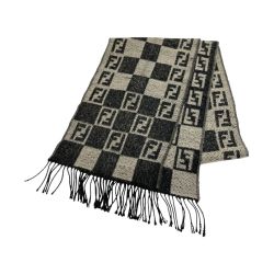 ◆◆ FENDI フェンディ マフラー ズッカ柄 毛羽立ち有 ベージュ×ブラック Bランク