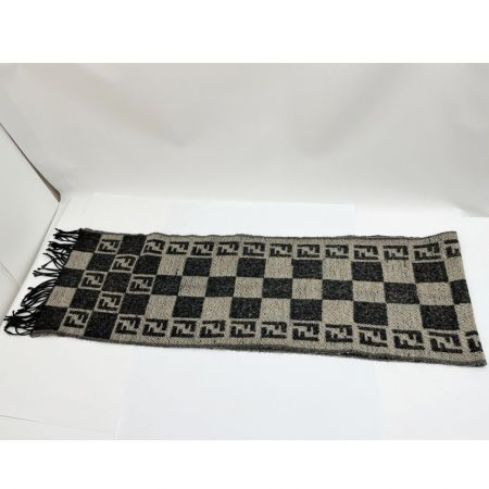  FENDI フェンディ マフラー ズッカ柄 毛羽立ち有 ベージュ×ブラック