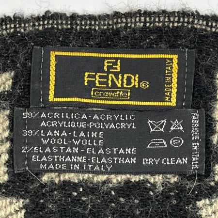  FENDI フェンディ マフラー ズッカ柄 毛羽立ち有 ベージュ×ブラック