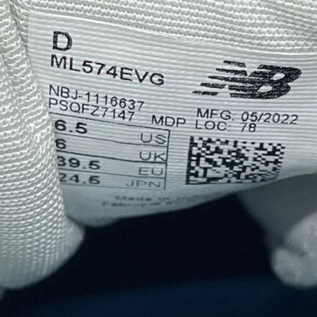 NEW BALANCE ニュー・バランス スニーカー シューズ SIZE 24.5cm US6.5 ML574EVG ホワイト