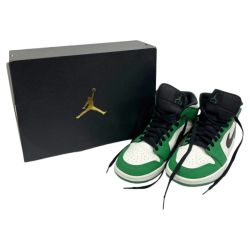 ◆◆ NIKE ナイキ ハイカット スニーカー エアジョーダン AIR JORDAN 1 MID SE 852542-301 ホワイト×グリーン x ホワイト Bランク