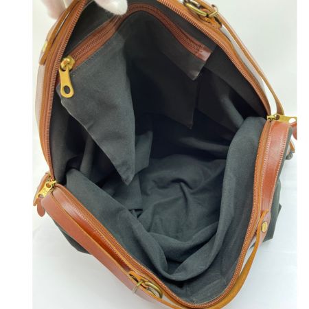  IL BISONTE イルビゾンテ ハンドバッグ キャンバス レザー 色あせ有 ブラック