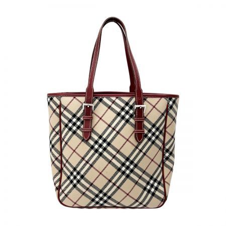  BURBERRY BLUE LABEL バーバリーブルーレーベル バッグ ハンドバッグ ノバチェック キャンバス×レザー レッド系(レザー)