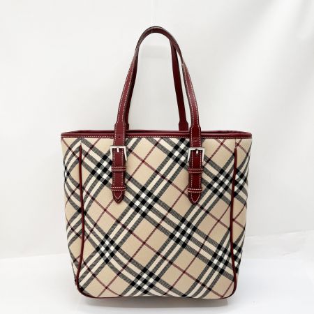  BURBERRY BLUE LABEL バーバリーブルーレーベル バッグ ハンドバッグ ノバチェック キャンバス×レザー レッド系(レザー)