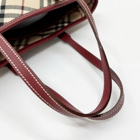  BURBERRY BLUE LABEL バーバリーブルーレーベル バッグ ハンドバッグ ノバチェック キャンバス×レザー レッド系(レザー)