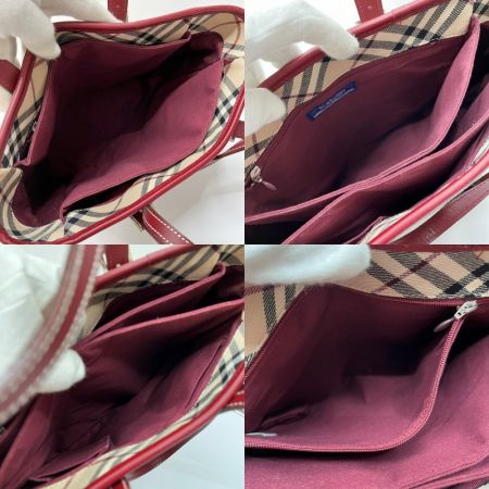  BURBERRY BLUE LABEL バーバリーブルーレーベル バッグ ハンドバッグ ノバチェック キャンバス×レザー レッド系(レザー)