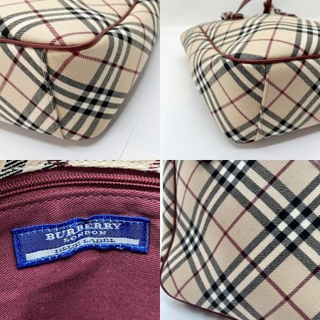  BURBERRY BLUE LABEL バーバリーブルーレーベル バッグ ハンドバッグ ノバチェック キャンバス×レザー レッド系(レザー)