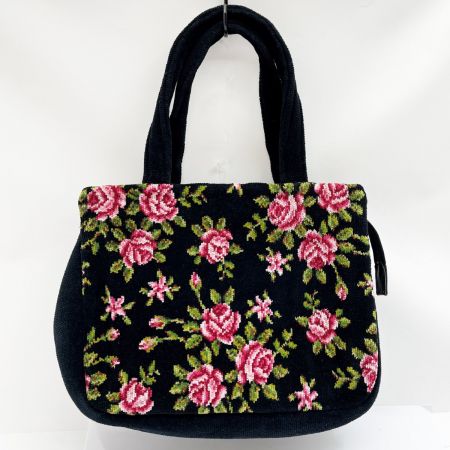  FEILER フェイラー ハンドバッグ トート バラ柄 黒/ピンク薔薇 x ピンク