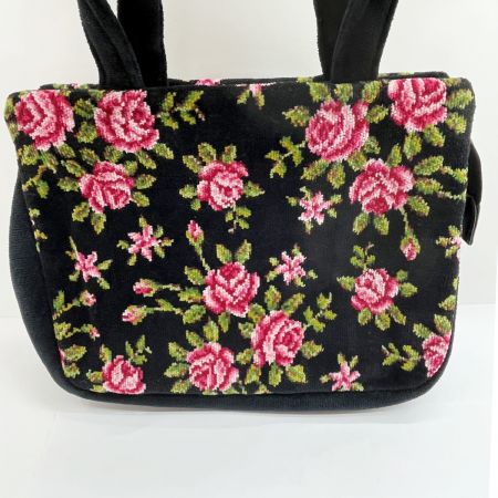  FEILER フェイラー ハンドバッグ トート バラ柄 黒/ピンク薔薇 x ピンク