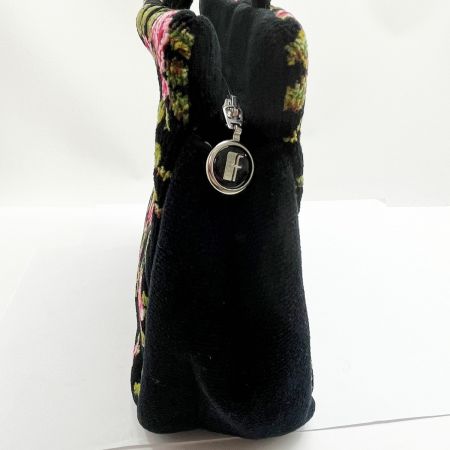  FEILER フェイラー ハンドバッグ トート バラ柄 黒/ピンク薔薇 x ピンク