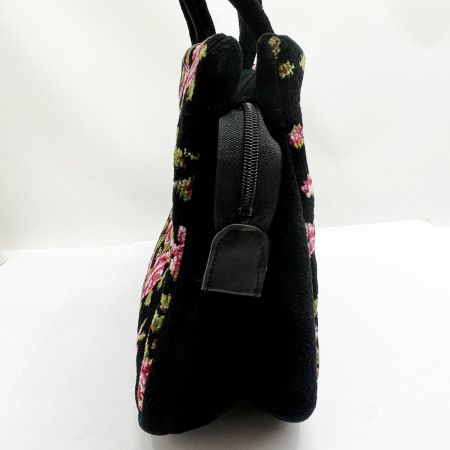  FEILER フェイラー ハンドバッグ トート バラ柄 黒/ピンク薔薇 x ピンク