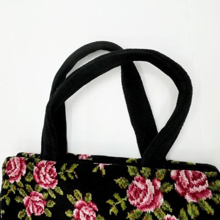  FEILER フェイラー ハンドバッグ トート バラ柄 黒/ピンク薔薇 x ピンク