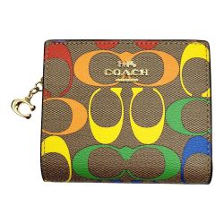 ◆◆ COACH コーチ 2つ折り財布 レインボー シグネチャー C4536 ブラウン/ゴールド Aランク