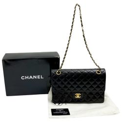 ◆◆ CHANEL シャネル マトラッセ Wフラップ チェーン ショルダー ブラック x ゴールド Bランク