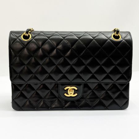 CHANEL シャネル マトラッセ Wフラップ チェーン ショルダー ブラック x ゴールド