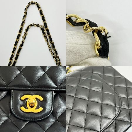  CHANEL シャネル マトラッセ Wフラップ チェーン ショルダー ブラック x ゴールド