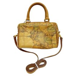 ◆◆ PRIMA CLASSE プリマクラッセ ミニボストンバッグ ショルダー 2way 地図柄 ブラウン Bランク