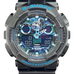 ◆◆ CASIO カシオ G-SHOCK ジーショック デジアナ カモフラ柄 GA-100CB ブラック x ブルー Bランク