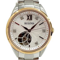 ◆◆ BULOVA ブローバ 腕時計 レディース シェル文字盤 裏スケ 98P170 ホワイト x ピンクゴールド x シルバー Bランク