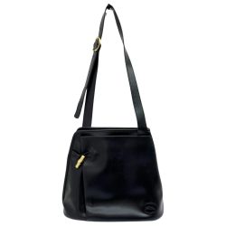◆◆ Longchamp ロンシャン ショルダーバッグ オールド レザー バンブー トグル L字ファスナー ブラック Bランク