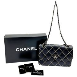 ◆◆ CHANEL シャネル マトラッセ ワイルドステッチ ショルダーバッグ Wチェーン ブラック×アイボリー x アイボリー Bランク