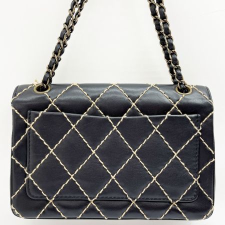  CHANEL シャネル マトラッセ ワイルドステッチ ショルダーバッグ Wチェーン ブラック×アイボリー x アイボリー