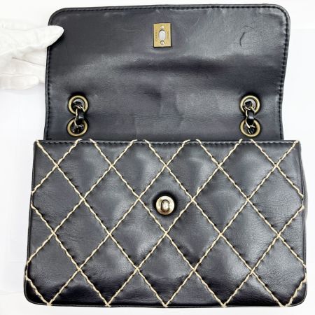  CHANEL シャネル マトラッセ ワイルドステッチ ショルダーバッグ Wチェーン ブラック×アイボリー x アイボリー