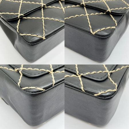  CHANEL シャネル マトラッセ ワイルドステッチ ショルダーバッグ Wチェーン ブラック×アイボリー x アイボリー