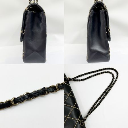  CHANEL シャネル マトラッセ ワイルドステッチ ショルダーバッグ Wチェーン ブラック×アイボリー x アイボリー