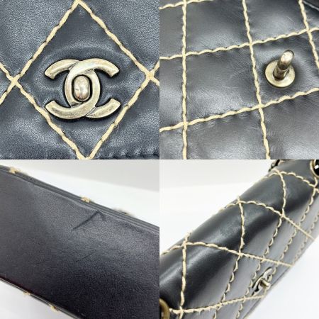  CHANEL シャネル マトラッセ ワイルドステッチ ショルダーバッグ Wチェーン ブラック×アイボリー x アイボリー