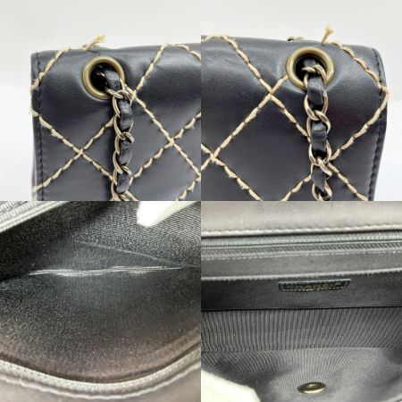  CHANEL シャネル マトラッセ ワイルドステッチ ショルダーバッグ Wチェーン ブラック×アイボリー x アイボリー