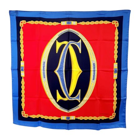  Cartier カルティエ スカーフ チェーン 箱付 タグ付 ブルー×レッド