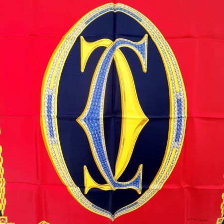  Cartier カルティエ スカーフ チェーン 箱付 タグ付 ブルー×レッド