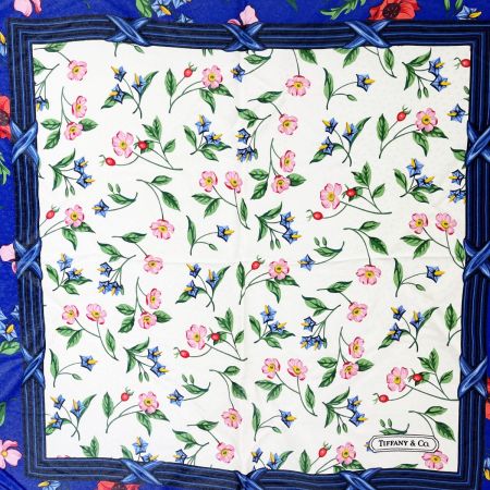  Tiffany & Co. ティファニー スカーフ ブルー 花柄 箱付 ブルー