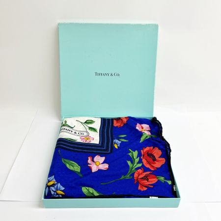  Tiffany & Co. ティファニー スカーフ ブルー 花柄 箱付 ブルー