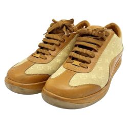 ◆◆ LOUIS VUITTON ルイヴィトン スニーカー モノグラム キャンバス レザー SIZE 38 1/2 MA0093 ブラウン Bランク
