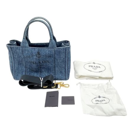  PRADA プラダ トートバッグ カナパ 2way デニム 布袋・ギャランティーカード付 ブルー