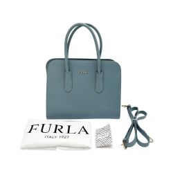 ◆◆ FURLA フルラ MAE マエ 2WAY ショルダーバッグ ブルー ストラップ付 青みがかったグレー Bランク