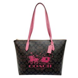 ◆◆ COACH コーチ ハンドバッグ トートバッグ シグネチャー ピンク CN626 ブラウン Sランク