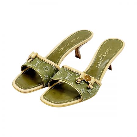  LOUIS VUITTON ルイヴィトン サンダル ミュール 37 1/2 AR0026 オリーブ