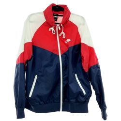 ◆◆ NIKE ナイキ ナイロンジャケット Lサイズ ウィンドランナーフーデット 赤×紺×白 Bランク