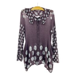 ◆◆ ISSEY MIYAKE イッセイミヤケ カーディガン チュニック丈 ドット柄 パープル Bランク