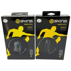 ◆◆ SKINS コンプレッション メンズ ロングスリーブトップ ロングタイツ 上下セット L A200 ブラック/イエロー Sランク