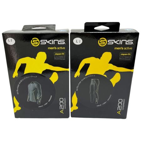  SKINS コンプレッション メンズ ロングスリーブトップ ロングタイツ 上下セット L A200 ブラック/イエロー