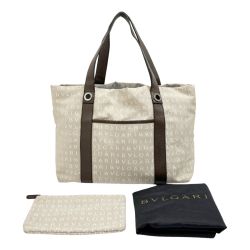 ◆◆ BVLGARI ブルガリ トートバッグ ロゴマニア ベージュ レディース 22282 Bランク