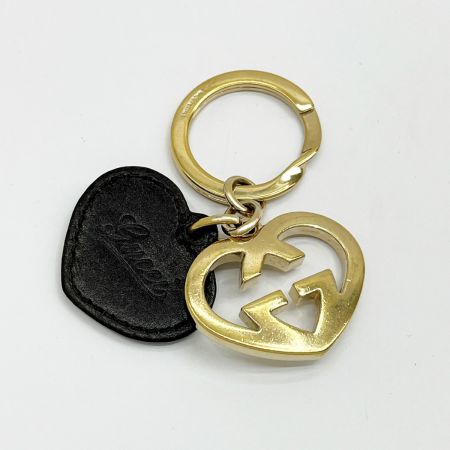  GUCCI グッチ キーホルダー ハート型レザー ゴールド×ブラウン