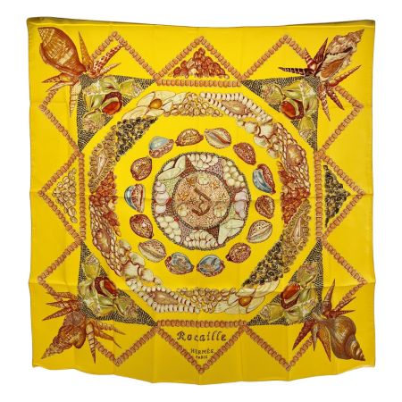  HERMES エルメス カレ90 ロカイユ柄 大判スカーフ イエロー