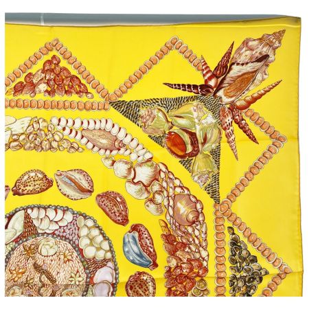  HERMES エルメス カレ90 ロカイユ柄 大判スカーフ イエロー