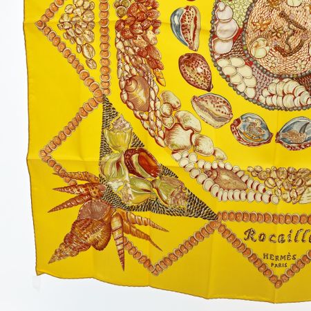  HERMES エルメス カレ90 ロカイユ柄 大判スカーフ イエロー